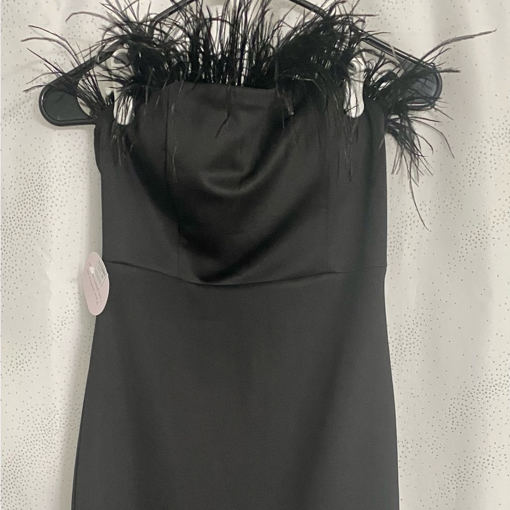 ASHLYN FEATHER DETAIL MIDI DRESS | BLACK - Picture 3 of 4